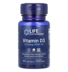 Life Extension, Vitamin D3, 125 mcg (5,000 IU), 60 Softgels