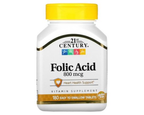 21st Century, Folic Acid, 800 mcg, 180 Easy to Swallow Tablets 21st Century, Folic Acid, 800 mcg, 180 Easy to Swallow Tablets