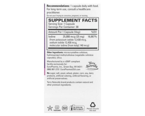 Terry Naturally, Tri-Iodine®, 25 mg, 30 Capsules