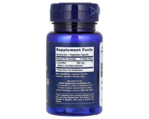 Life Extension, L-Carnitine, 500 mg, 30 Vegetarian Capsules