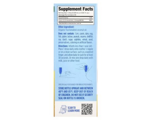 Ddrops, Baby, Organic Liquid Vitamin D3, 10 mcg (400 IU), 90 Drops, 0.08 fl oz (2.5 ml) Ddrops, Baby, Organic Liquid Vitamin D3, 10 mcg (400 IU), 90 Drops, 0.08 fl oz (2.5 ml)