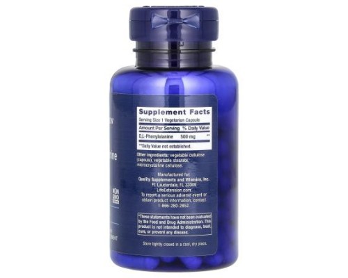 Life Extension, D, L-Phenylalanine, 500 mg, 100 Vegetarian Capsules Life Extension, D, L-Phenylalanine, 500 mg, 100 Vegetarian Capsules