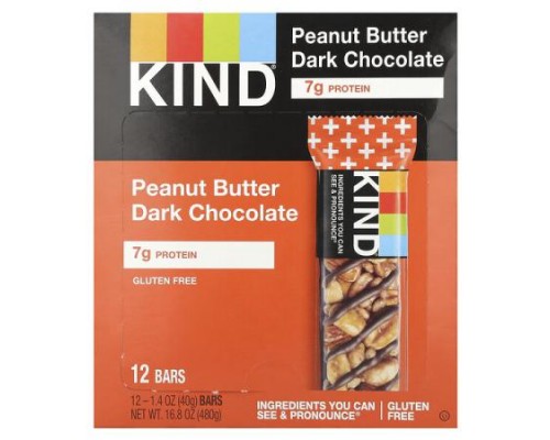 KIND Bars, Protein Bars, Peanut Butter Dark Chocolate, 12 Bars, 1.4 oz (40 g) Each KIND Bars, Protein Bars, Peanut Butter Dark Chocolate, 12 Bars, 1.4 oz (40 g) Each