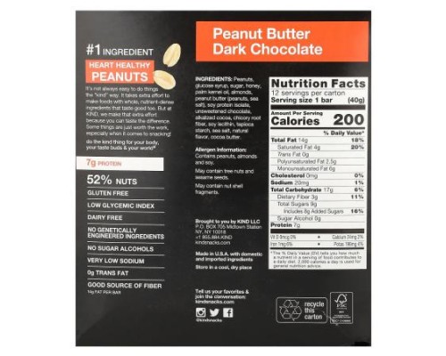 KIND Bars, Protein Bars, Peanut Butter Dark Chocolate, 12 Bars, 1.4 oz (40 g) Each KIND Bars, Protein Bars, Peanut Butter Dark Chocolate, 12 Bars, 1.4 oz (40 g) Each
