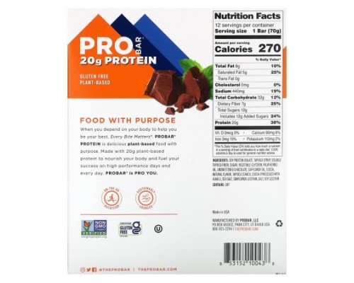 ProBar, Protein Bar, Mint Chocolate, 12 Bars, 2.47 oz (70 g) Each