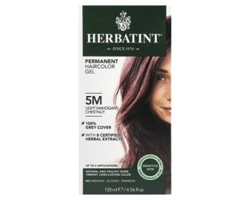 Herbatint, Permanent Haircolor Gel, 5M Light Mahogany Chestnut, 4.56 fl oz (135 ml) Herbatint, Permanent Haircolor Gel, 5M Light Mahogany Chestnut, 4.56 fl oz (135 ml)