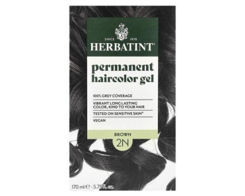 Herbatint, Permanent Haircolor Gel, 2N Brown, 5.75 fl oz (170 ml) Herbatint, Permanent Haircolor Gel, 2N Brown, 5.75 fl oz (170 ml)