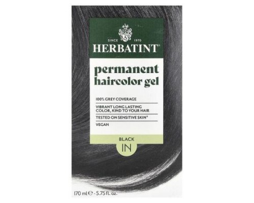 Herbatint, Permanent Haircolor Gel, 1N, Black, 5.75 fl oz (170 ml) Herbatint, Permanent Haircolor Gel, 1N, Black, 5.75 fl oz (170 ml)