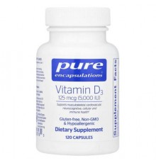 Pure Encapsulations, Vitamin D3, 125 mcg (5,000 IU), 120 Capsules