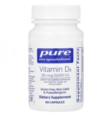 Pure Encapsulations, Vitamin D3, 125 mcg (5,000 IU), 60 Capsules