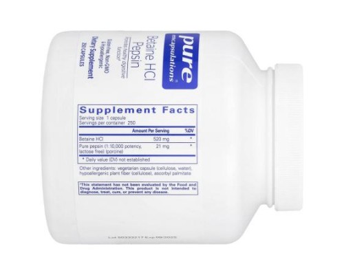 Pure Encapsulations, Betaine HCl Pepsin, 250 Capsules