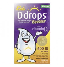 Ddrops, Kids, Booster, Organic Liquid Vitamin D3, 15 mcg (600 IU), 0.09 fl oz (2.8 ml)