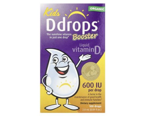 Ddrops, Kids, Booster, Organic Liquid Vitamin D3, 15 mcg (600 IU), 0.09 fl oz (2.8 ml) Ddrops, Kids, Booster, Organic Liquid Vitamin D3, 15 mcg (600 IU), 0.09 fl oz (2.8 ml)