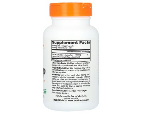 Doctor's Best, 5-HTP, 100 mg, 180 Veggie Caps Doctor's Best, 5-HTP, 100 mg, 180 Veggie Caps