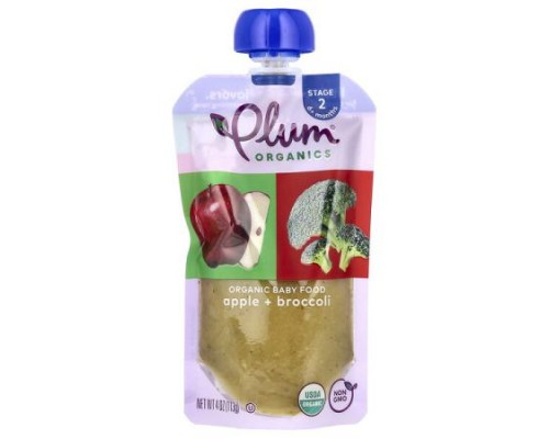 Plum Organics, Organic Baby Food, 6+ Months, Apple & Broccoli, 4 oz (113 g)