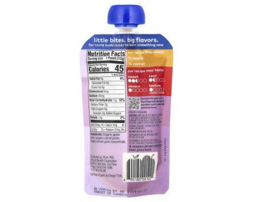 Plum Organics, Organic Baby Food, 6+ Months, Apple + Carrot, 4 oz (113 g)