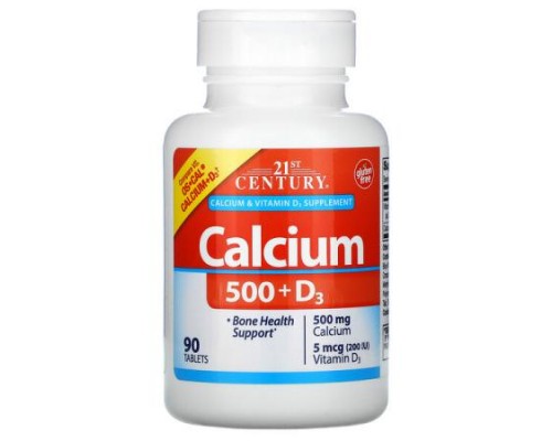 21st Century, Calcium 500 + D3, 5 mcg (200 IU), 90 Tablets 21st Century, Calcium 500 + D3, 5 mcg (200 IU), 90 Tablets