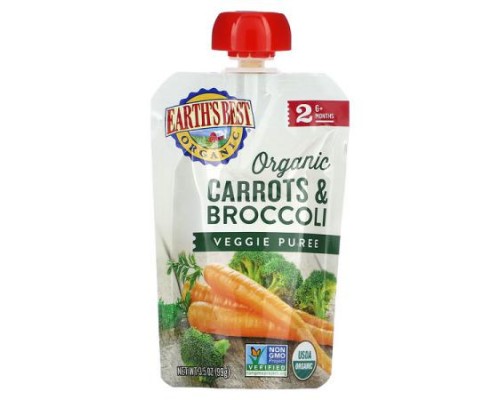 Earth's Best, Organic Veggie Puree, 6+ Months, Carrots & Broccoli, 3.5 oz (99 g)