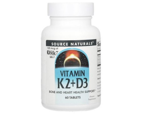 Source Naturals, Vitamin K2 + D3, 60 Tablets Source Naturals, Vitamin K2 + D3, 60 Tablets
