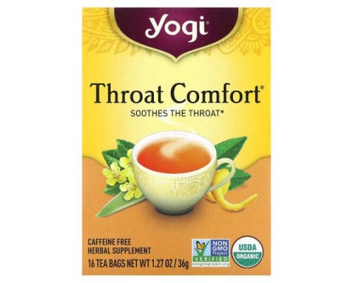 Yogi Tea, Throat Comfort, Caffeine Free, 16 Tea Bags, 1.27 oz (36 g)