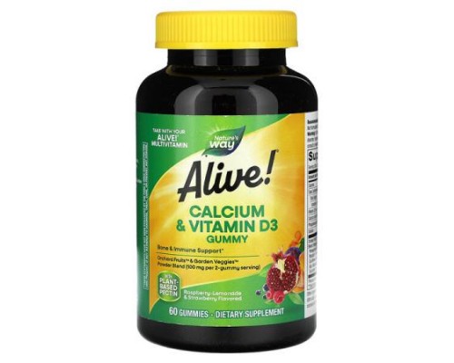 Nature's Way, Alive! Calcium & Vitamin D3 Gummy, Raspberry-Lemonade & Strawberry, 60 Gummies