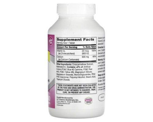 21st Century, 600+D3, Calcium & Vitamin D3 Supplement, 400 Tablets 21st Century, 600+D3, Calcium & Vitamin D3 Supplement, 400 Tablets