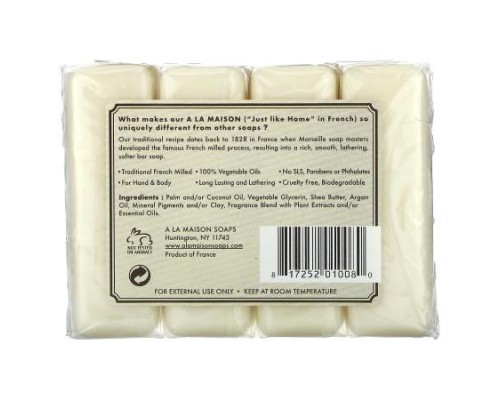 A La Maison de Provence, Hand & Body Bar Soap, Oat Milk, 4 Bars, 3.5 oz (100 g) Each A La Maison de Provence, Hand & Body Bar Soap, Oat Milk, 4 Bars, 3.5 oz (100 g) Each