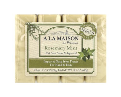 A La Maison de Provence, Hand & Body Bar Soap, Rosemary Mint, 4 Bars, 3.5 oz (100 g) Each A La Maison de Provence, Hand & Body Bar Soap, Rosemary Mint, 4 Bars, 3.5 oz (100 g) Each
