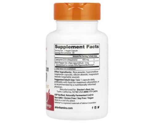 Doctor's Best, High Absorption CoQ10 with BioPerine®, 400 mg, 60 Veggie Caps Doctor's Best, High Absorption CoQ10 with BioPerine®, 400 mg, 60 Veggie Caps