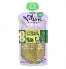 Plum Organics, Mighty Morning, 4 Food Group Blend, Tots, Banana, Kiwi, Spinach, Greek Yogurt + Barley, 4 oz (113 g)