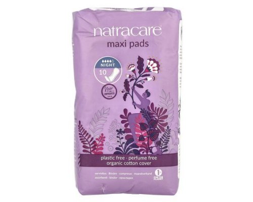 Natracare, Maxi Pads, Organic Cotton Cover, Night, 10 Pads Natracare, Maxi Pads, Organic Cotton Cover, Night, 10 Pads