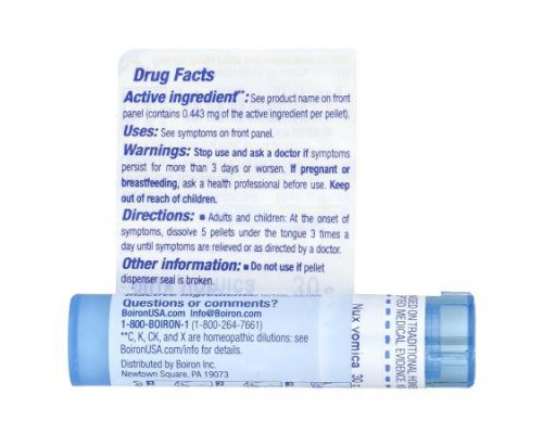Boiron, Nux Vomica, 30C, Heartburn Relief, Approx 80 Pellets Boiron, Nux Vomica, 30C, Heartburn Relief, Approx 80 Pellets