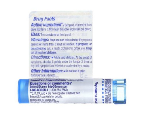 Boiron, Phytolacca Decandra, 6C, Sore Throat Relief, Approx 80 Pellets