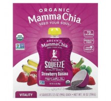 Mamma Chia, Organic Chia Squeeze Vitality Snack, Strawberry Banana, 4 Pack, 3.5 oz (99 g) Each