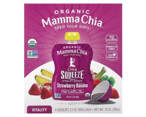 Mamma Chia, Organic Chia Squeeze Vitality Snack, Strawberry Banana, 4 Pack, 3.5 oz (99 g) Each Mamma Chia, Organic Chia Squeeze Vitality Snack, Strawberry Banana, 4 Pack, 3.5 oz (99 g) Each