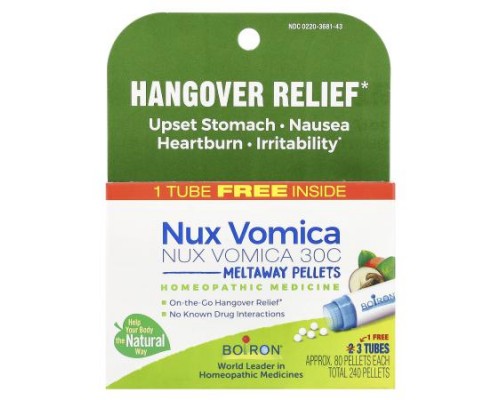 Boiron, Nux Vomica 30C, 3 Tubes, Approx 80 Pellets Each Boiron, Nux Vomica 30C, 3 Tubes, Approx 80 Pellets Each