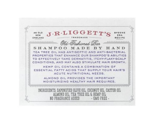 J.R. Liggett's, Old Fashioned Shampoo Bar, Tea Tree & Hemp Oil, 3.5 oz (99 g)