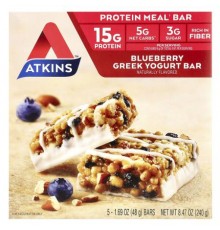 Atkins, Protein Meal Bar, Blueberry Greek Yogurt, 5 Bars, 1.69 oz (48 g) Each
