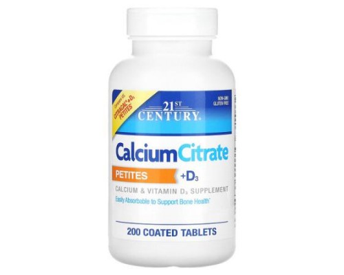 21st Century, Calcium Citrate Petites + D3, 200 Coated Tablets 21st Century, Calcium Citrate Petites + D3, 200 Coated Tablets