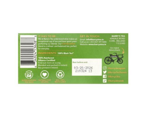 Barry's Tea, Irish Breakfast, 40 Tea Bags, 4.4 oz (125 g) Barry's Tea, Irish Breakfast, 40 Tea Bags, 4.4 oz (125 g)