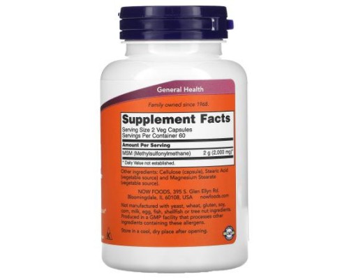 NOW Foods, MSM, Methylsulfonylmethane, 1,000 mg, 120 Veg Capsules