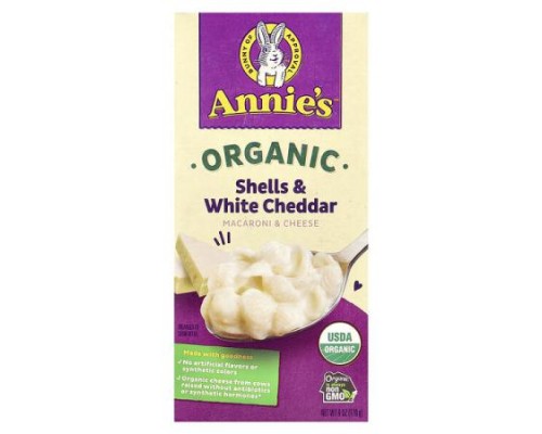 Annie's Homegrown, Organic Macaroni & Cheese, Shells and White Cheddar, 6 oz (170 g) Annie's Homegrown, Organic Macaroni & Cheese, Shells and White Cheddar, 6 oz (170 g)