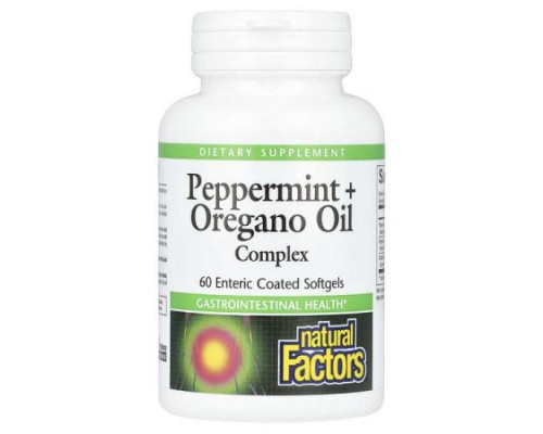 Natural Factors, Peppermint + Oregano Oil Complex, 60 Enteric Coated Softgels