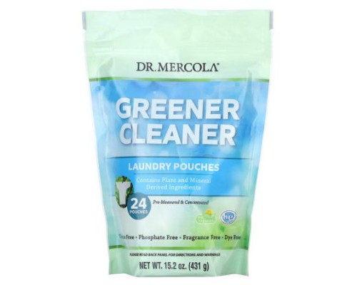 Dr. Mercola, Greener Cleaner, Laundry Pouches, Fragrance Free, 24 Pouches, 15.2 oz (431 g) Dr. Mercola, Greener Cleaner, Laundry Pouches, Fragrance Free, 24 Pouches, 15.2 oz (431 g)