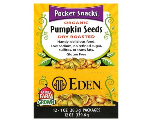 Eden Foods, Pocket Snacks, Organic Pumpkin Seeds, Dry Roasted, 12 Packages, 1 oz (28.3 g) Each Eden Foods, Pocket Snacks, Organic Pumpkin Seeds, Dry Roasted, 12 Packages, 1 oz (28.3 g) Each