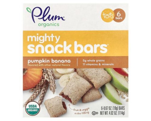 Plum Organics, Mighty Snack Bars, Tots, Pumpkin Banana, 6 Bars, 0.67 oz (19 g) Each