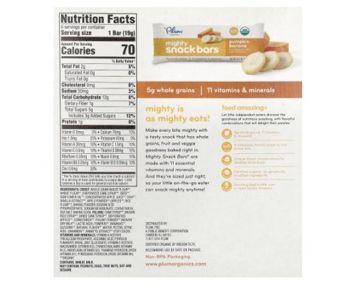 Plum Organics, Mighty Snack Bars, Tots, Pumpkin Banana, 6 Bars, 0.67 oz (19 g) Each