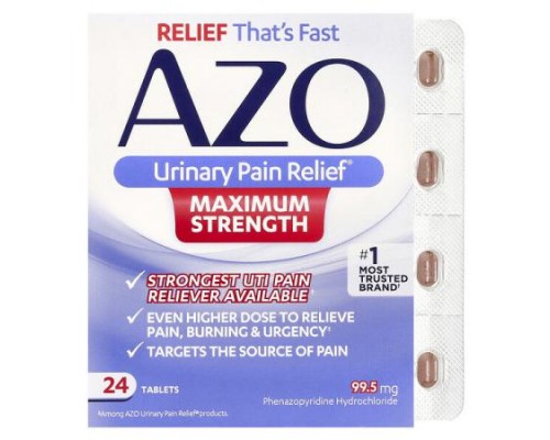 AZO, Urinary Pain Relief®, Maximum Strength, 99.5 mg , 24 Tablets