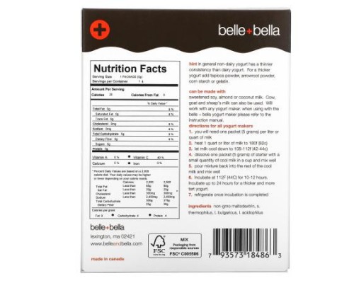 Belle+Bella, Non-Dairy Yogurt Starter, 4 Packets, (5 g) Each