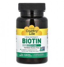 Country Life, High Potency Biotin, 5 mg, 120 Vegan Capsules